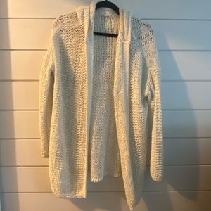 Chunky knit hooded open cardigan